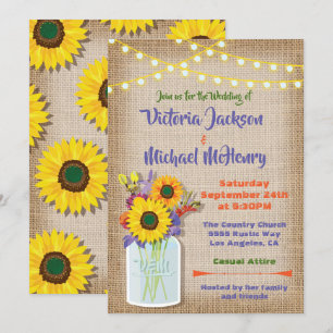 Faire-part de mariage au pot Mason tournesol toile