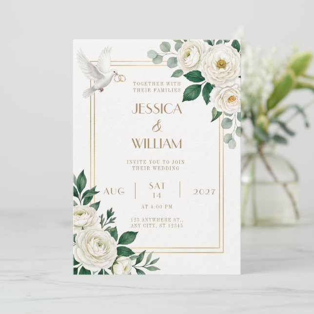 Faire-part de mariage au Ranunculus et à la Colomb (Debout devant)