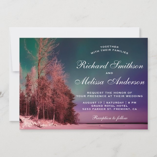 Faire-part de mariage aurora Forest Northern Light (Devant)