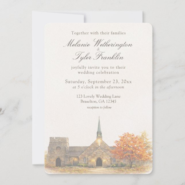 Faire-part de mariage automnal à l'aquarelle de la (Devant)