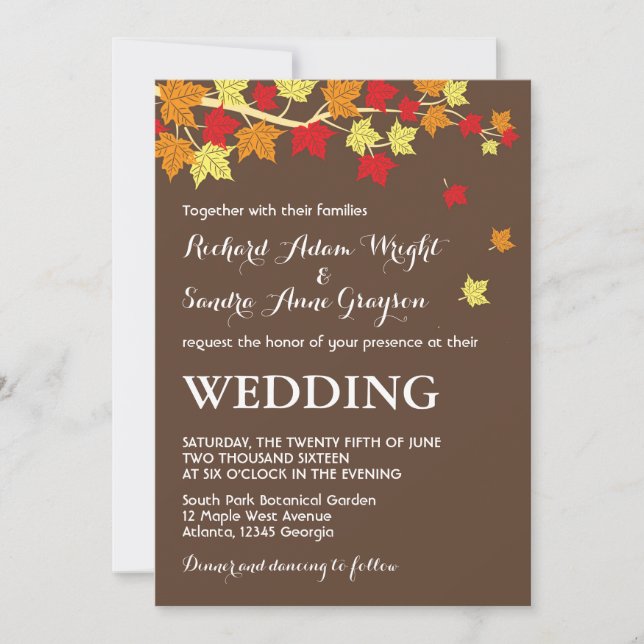 Faire-part de mariage automnal aux feuilles d'érab (Devant)