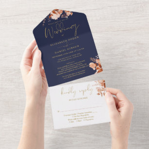 Faire-part de mariage automnal bleu marine avec dé