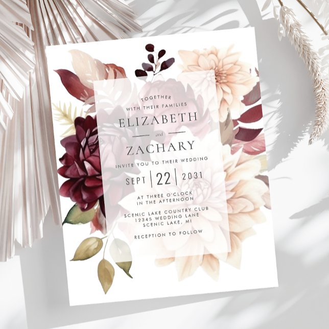 Faire-part de mariage automnal bordeaux et crème à (Créateur téléchargé)