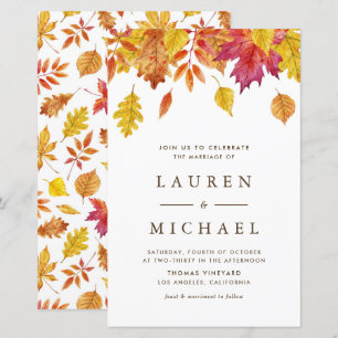 Faire-part de mariage automnal Couronne de feuille
