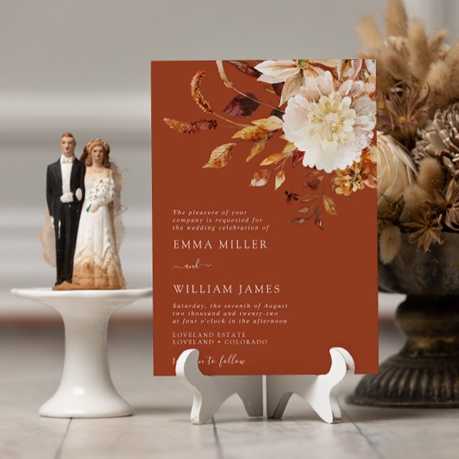 Faire-part de mariage automnal en cuivre (Autumn Modern Watercolor Copper Wedding Invitation
by Painted Paperie)