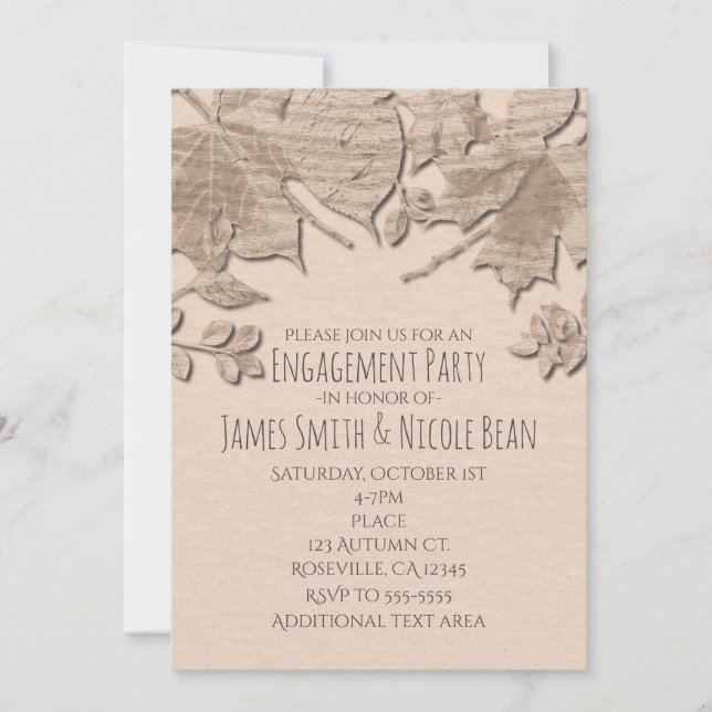 Faire-part de mariage automnal rustique aux feuill (Devant)