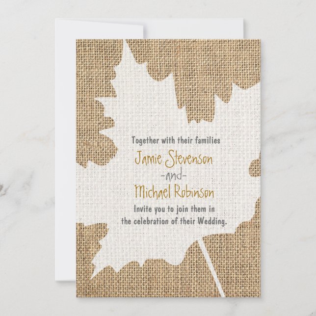 Faire-part de mariage automnal rustique en toile d (Devant)