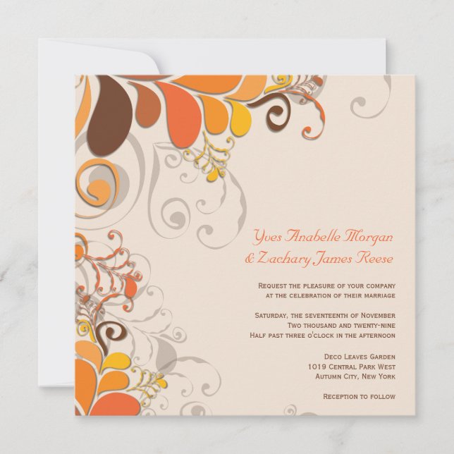 Faire-part de mariage Automne Deco Floral Swirls (Devant)