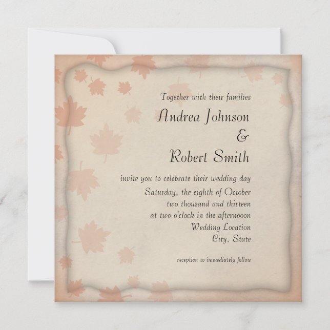 Faire-part de mariage Automne Feuilles Tombent (Devant)