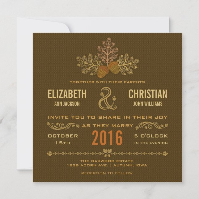 Faire-part de mariage Automne Glands et Feuilles d (Devant)