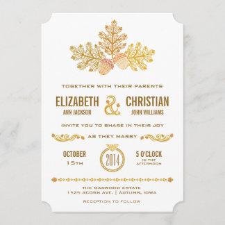 Faire-part de mariage Automne Glands et Feuilles d