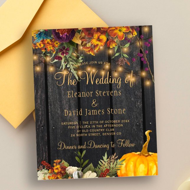 Faire-part de mariage automne rustique en bois à p (Créateur téléchargé)