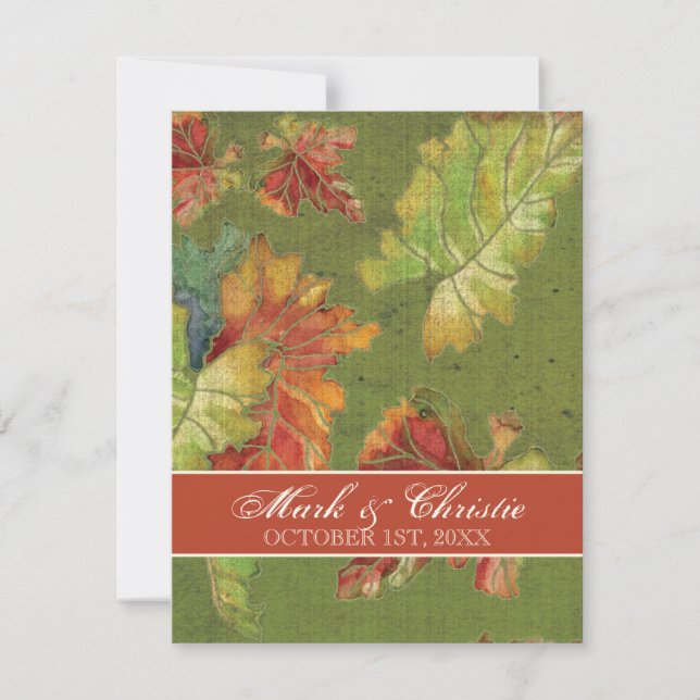 Faire-part de mariage Autumn Graphe Leaf Batik (Devant)