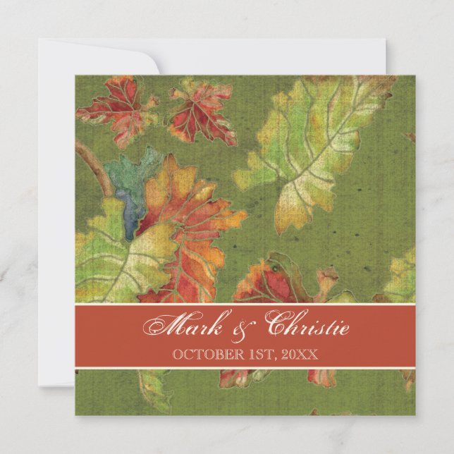 Faire-part de mariage Autumn Graphe Leaf Batik (Devant)