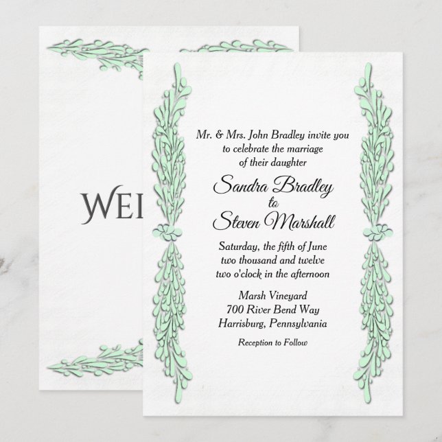Faire-part de mariage aux brins de menthe verte (Devant / Derrière)