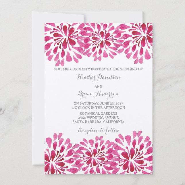 Faire-part de mariage aux chrysanthèmes aquarelle  (Devant)