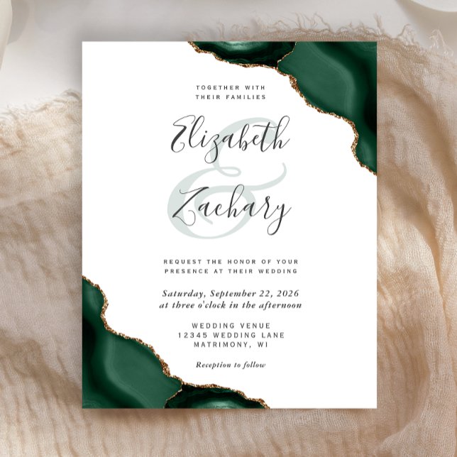 Faire-part de mariage aux coins en agate vert émer (Créateur téléchargé)