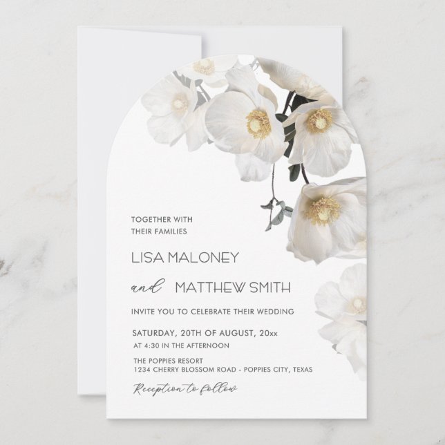 Faire-part de mariage aux délicates fleurs blanche (Devant)