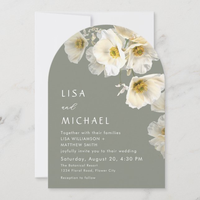Faire-part de mariage aux délicates fleurs blanche (Devant)