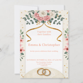 Faire-part de mariage aux élégantes roses roses