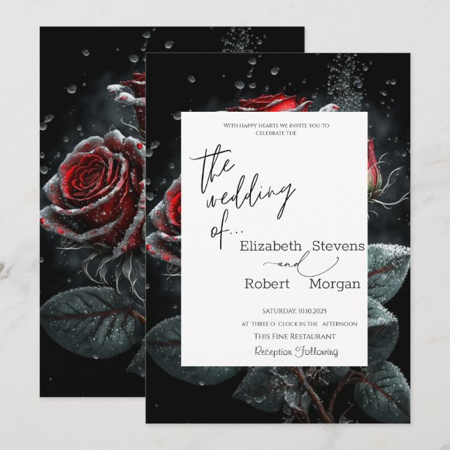 Faire-part de mariage aux élégantes roses rouges (Devant / Derrière)