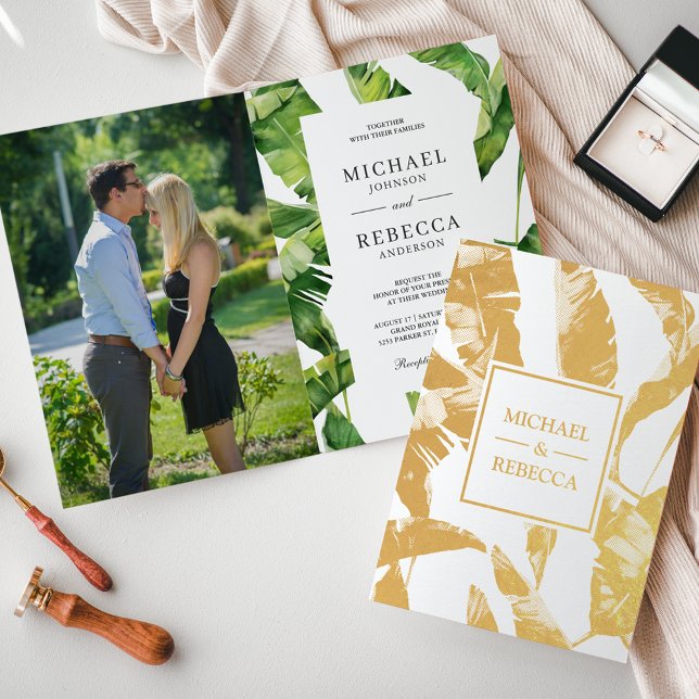 Faire-part de mariage aux feuilles de bananier en  (Créateur téléchargé)