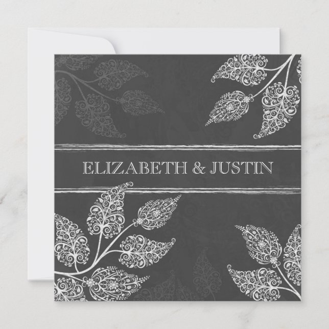 Faire-part de mariage aux feuilles en dentelle sur (Devant)