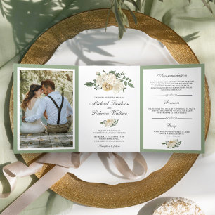 Faire-part de mariage aux feuilles vertes de sauge