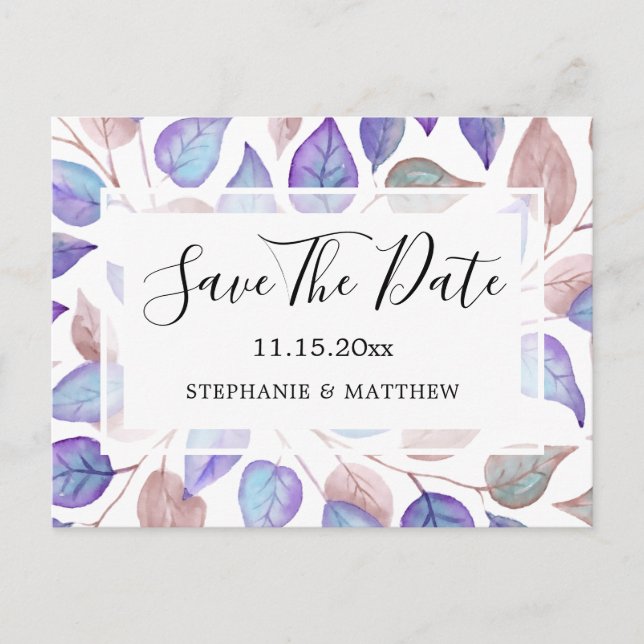 Faire-Part de Mariage aux Feuilles Violettes Aquar (Devant)