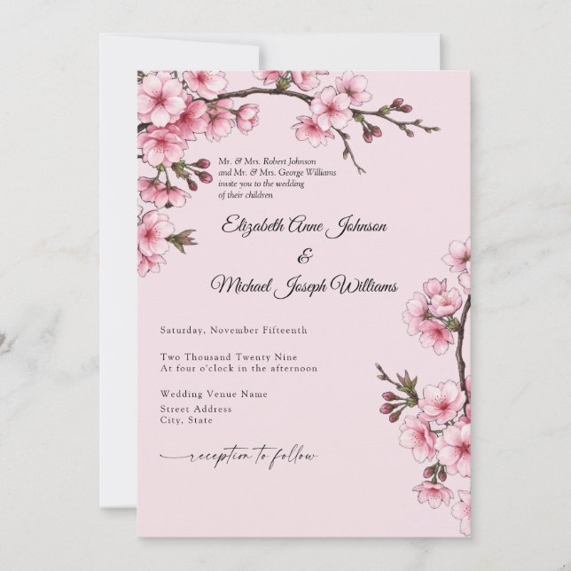 Faire-part de mariage aux fleurs de cerisier (Devant)