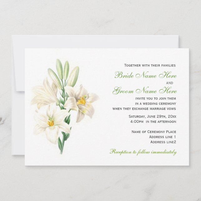 Faire-part de mariage aux fleurs de lys blanches v (Devant)