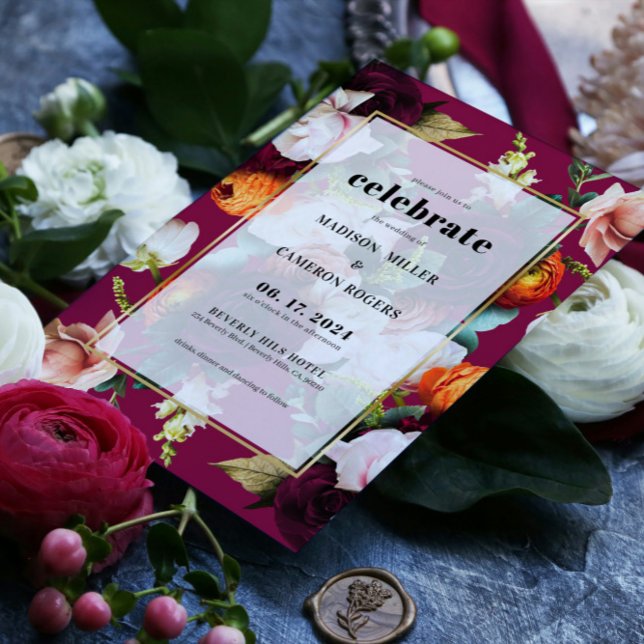 Faire-part de mariage aux fleurs d'été colorées (Créateur téléchargé)