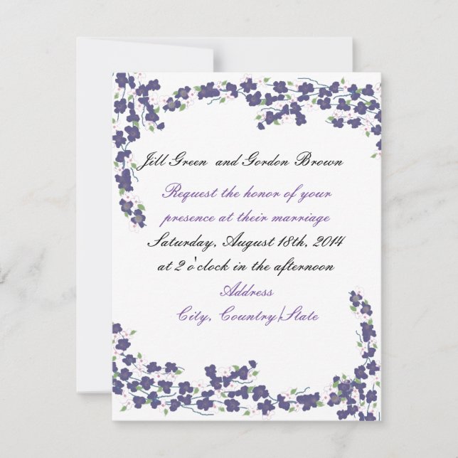 Faire-part de mariage aux fleurs pourpres foncés (Devant)