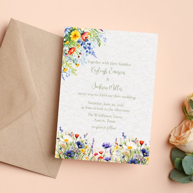 Faire-part de mariage aux fleurs sauvages aquarell (Créateur téléchargé)