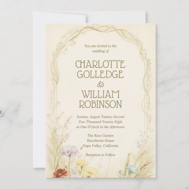 Faire-part de mariage aux fleurs sauvages avec arc (Devant)