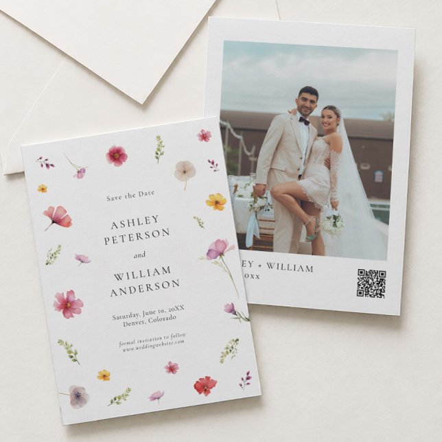 Faire-part de mariage aux fleurs sauvages avec pho (Créateur téléchargé)