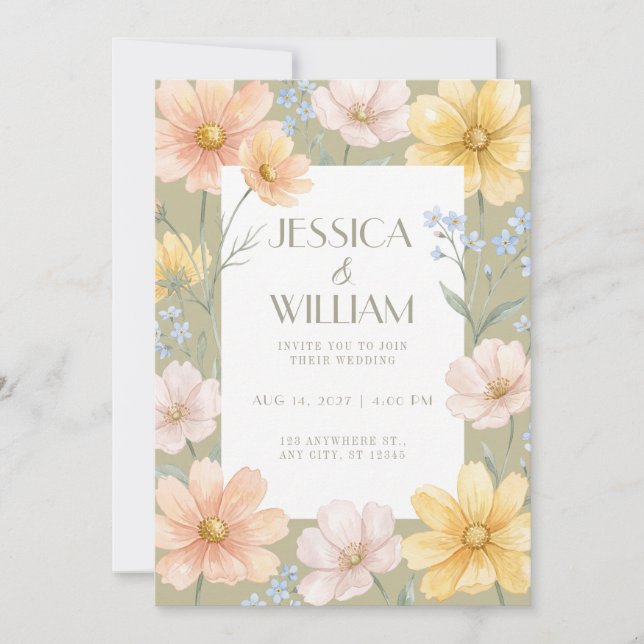 Faire-part de mariage aux fleurs sauvages couleur  (Devant)