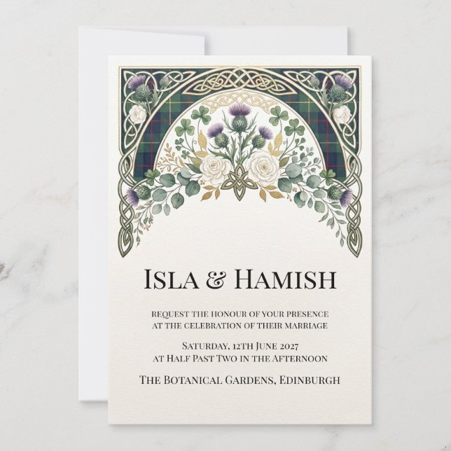 Faire-part de mariage aux fleurs sauvages écossais (Devant)