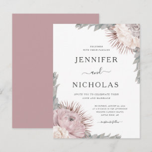 Faire-part de mariage aux fleurs séchées Rose pous
