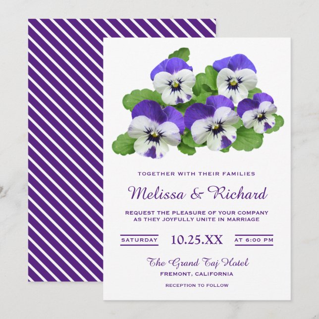 Faire-part de mariage aux fleurs violettes élégant (Devant / Derrière)