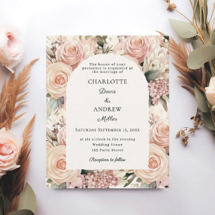 Faire-part de mariage aux florales roses poudrées