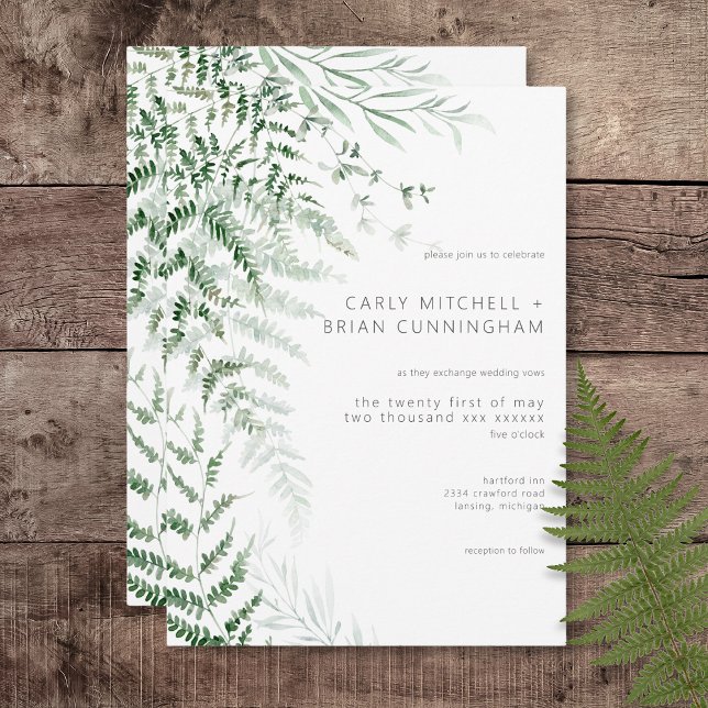 Faire-part de mariage aux fougères délicates et él (Elegant Delicate Greenery Ferns Wedding Invitation)