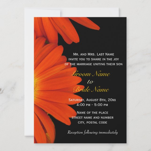 Faire-part de mariage aux gerbera orange (Devant)
