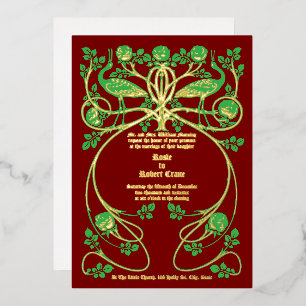 Faire-part de mariage aux grues Art Nouveau dans u