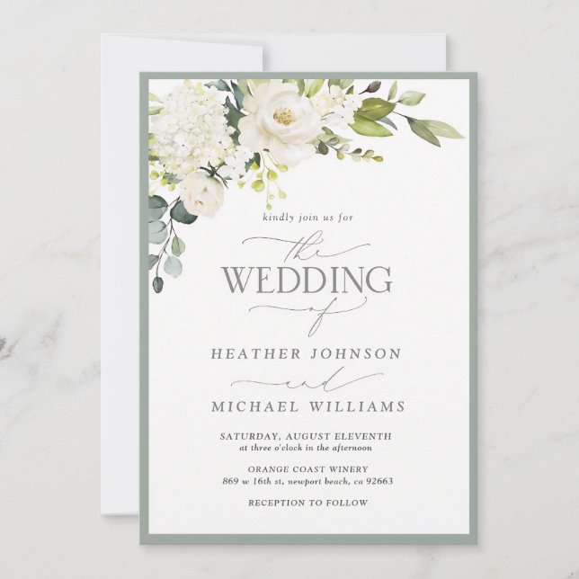 Faire-part de mariage aux hortensias aquarelle (Devant)