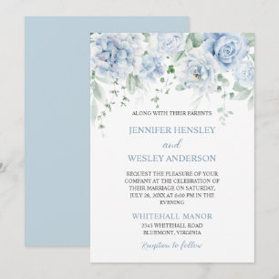 Faire-part de mariage aux hortensias Roses Bleu Cl