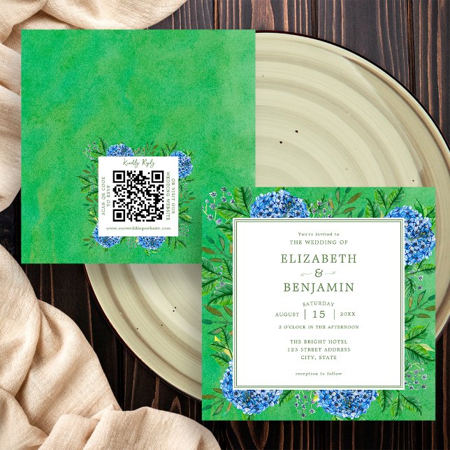 Faire-part de mariage aux Hortensias rustiques ave (Front / Back)
