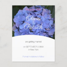 Faire-part de mariage aux hortensias violets paste