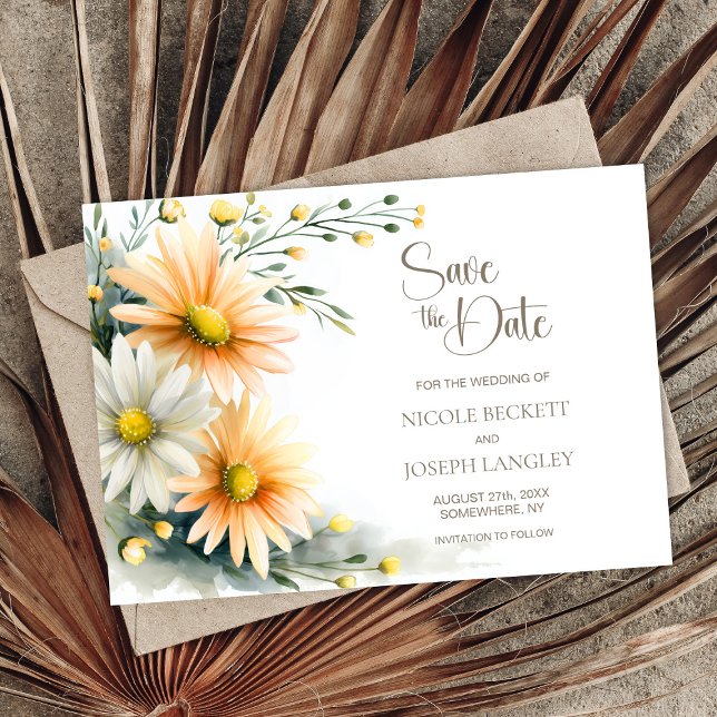 Faire-part de mariage aux marguerites orange et bl (Créateur téléchargé)