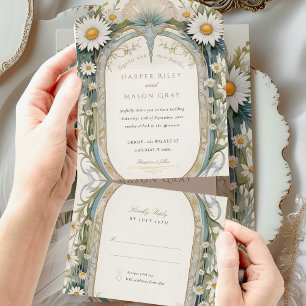 Faire-part de mariage aux marguerites perforées